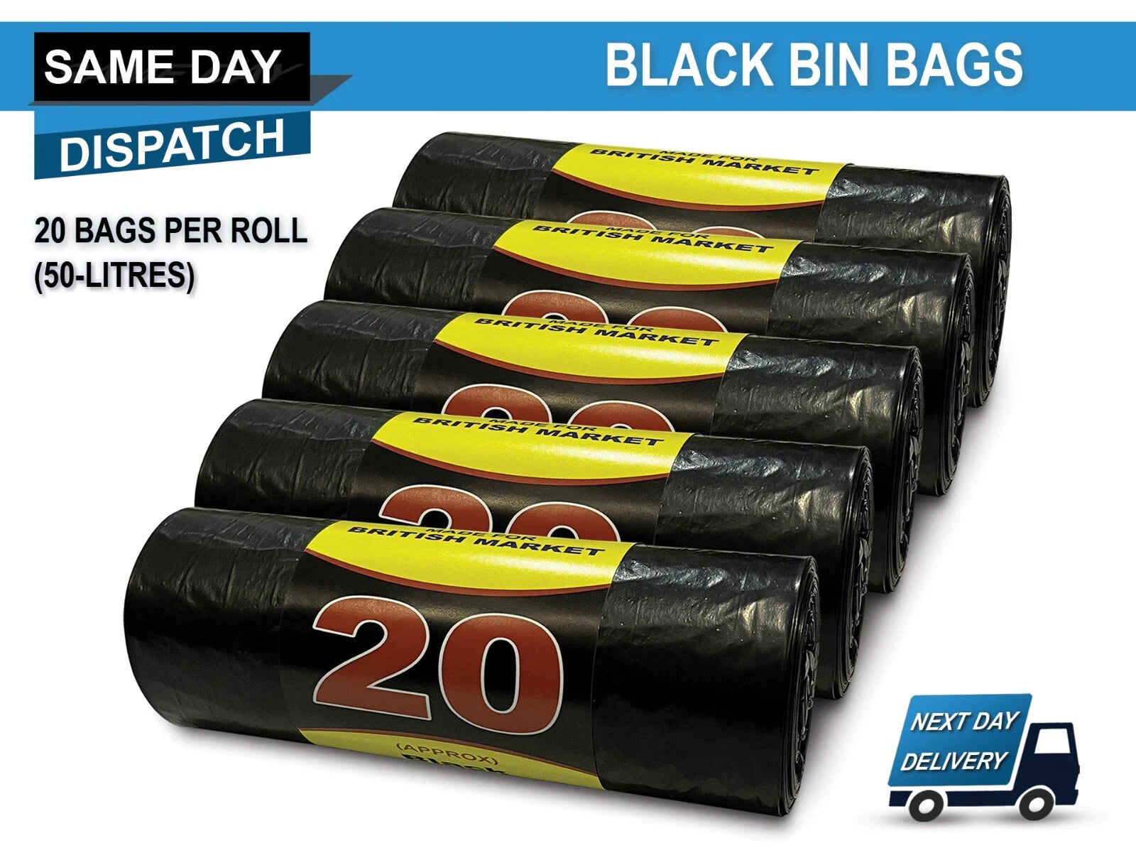 100 HEAVY DUTY BLACK BIN BAGS REFUSE SACKS STRONG THICK RUBBISH BAGS BIN LINERS