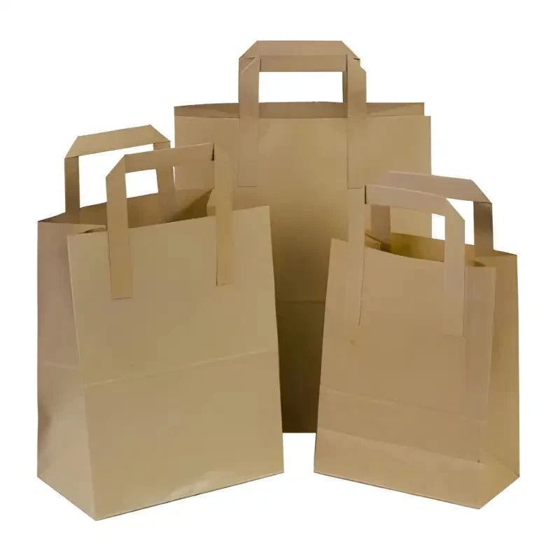 Brown Kraft Paper Bags SOS Food Carrier Bags With Handles Parties Takeaway