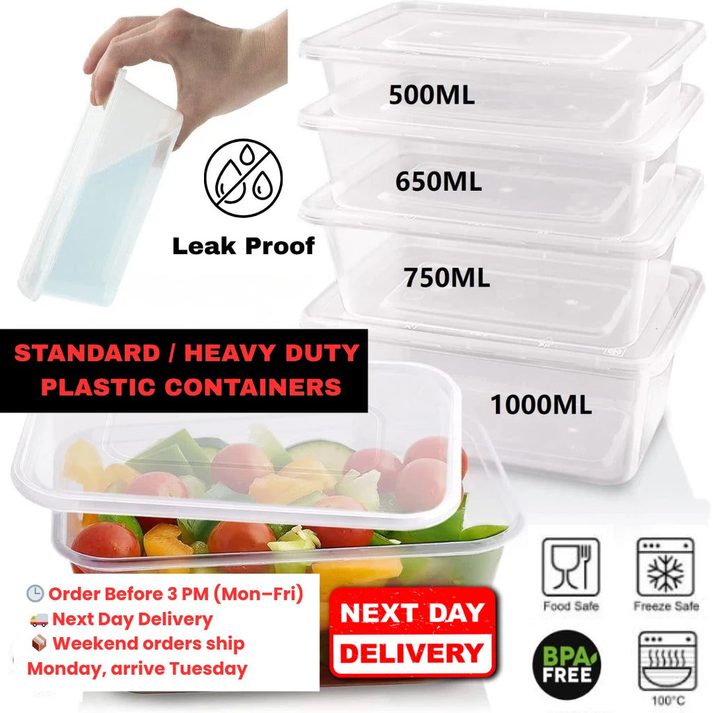 Plastic Food Containers with Lids Takeaway Microwave Freezer Safe Storage