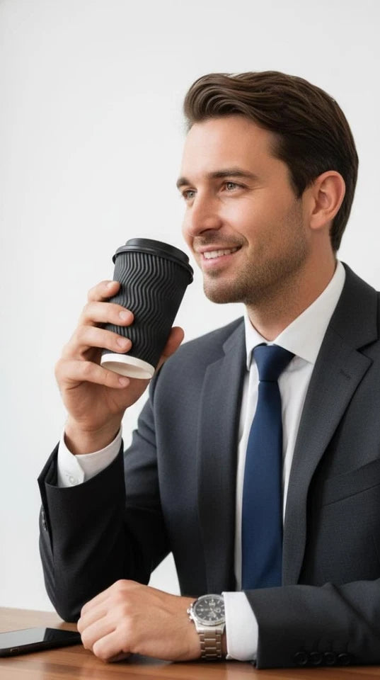 100 Cups 8oz, 12oz Disposable Coffee Cups Lids Insulated Paper Ripple Wall Cup