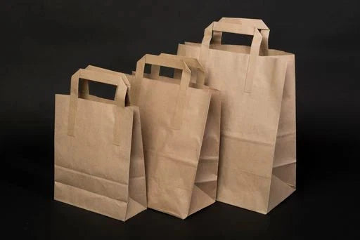Brown Kraft Paper Bags SOS Food Carrier Bags With Handles Parties Takeaway
