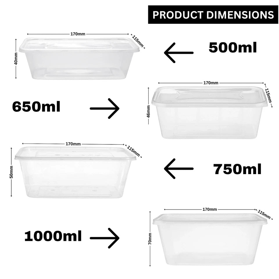 Plastic Food Containers with Lids Takeaway Microwave Freezer Safe Storage